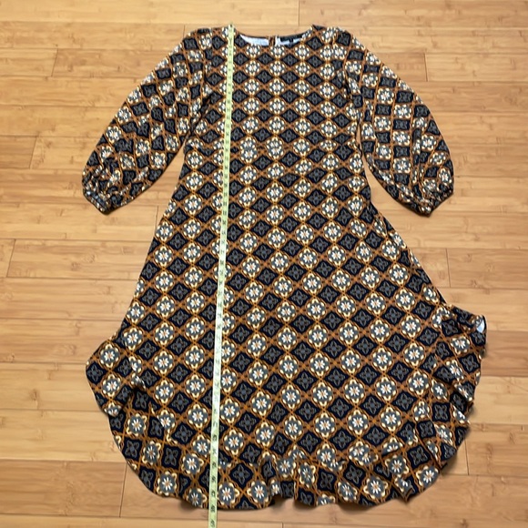 Olivaceous Midi Dress Size Small Geometric Floral Print Ruffle Long Sleeve - Picture 15 of 15